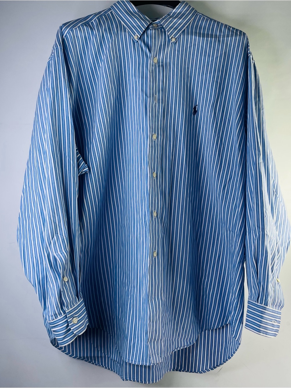 Ralph Lauren Blue and White Vertical Stripe Button-Down Shirt